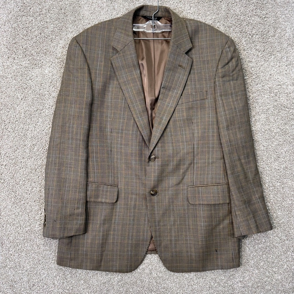Jos. A. Bank Sport Coat Mens 42R Glen Plaid Brown Two Button Blazer EUC
